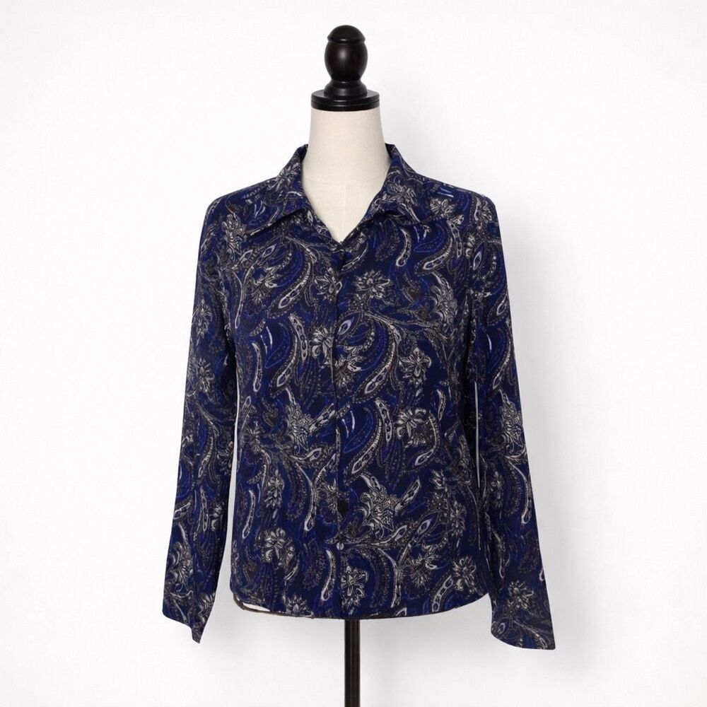 Christopher & Banks Blue Paisley Zip Jacket Blazer M Stretch Lightweight Career